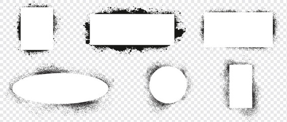 Spray paint graffiti stencil frames. Black airbrushing paint banner, stenciling backdrop and spray paint texture borders. Brush splash abstract rectangular stencil border. Isolated vector illustration