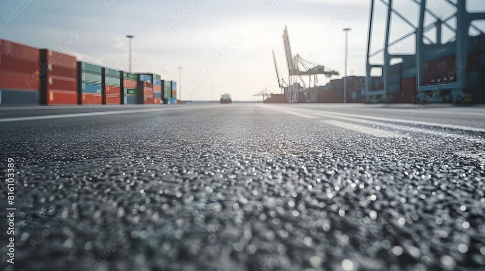 Poster empty asphalt road and container port background : generative ai
