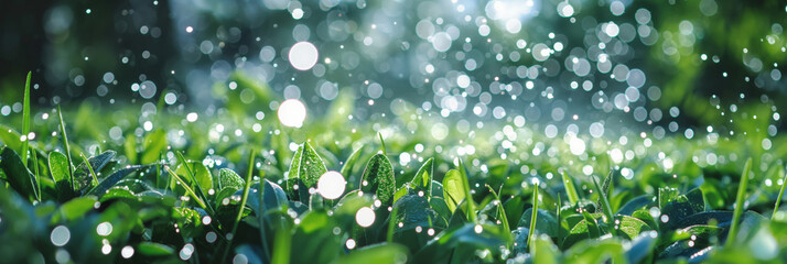 A sprinkler watering a lush green field, with water spraying onto the grass. Generative AI
