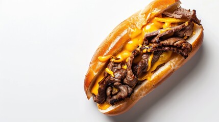 Philly Cheesesteak Sandwich on a plate isolated on White background. Generative ai