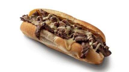 Philly Cheesesteak Sandwich on a plate isolated on White background. Generative ai