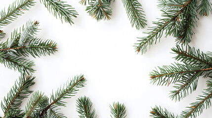 Naklejka premium Pine branches christmas winter mock up with book coverGreetings card new year book mockup with christmas decoration Christmas evergreen fir branches over white background flat lay top : Generative AI