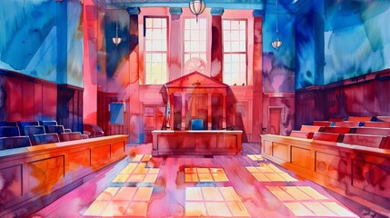 court painted in watercolor 