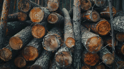 A pile of wood logs with a rustic, natural feel