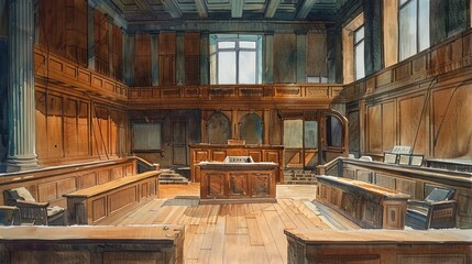 court painted in watercolor 