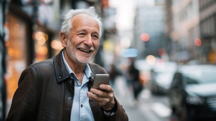 engrossed in using his smartphone, slightly leaning forward with his focus entirely on the phone, portrays a sense of concentration and immersion in the digital world. Generative AI