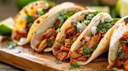 Delicious Mexican tacos close up, tasty street food. Generated AI