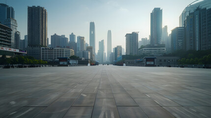 Empty square road and city buildings skyline in Chongqing China : Generative AI