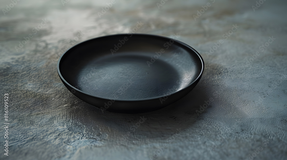 Poster Perspective view of empty black plate on cement background Empty space for your design : Generative AI