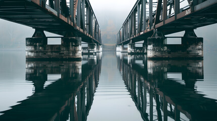 Steel bridge above calm water : Generative AI