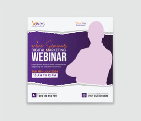 social media post online webinar design template. Good template for advertising on social media. Editable web Banner Post Template.