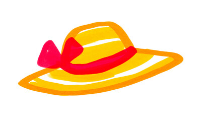 Felt pen hand drawn vector illustration of child drawing of sun hat