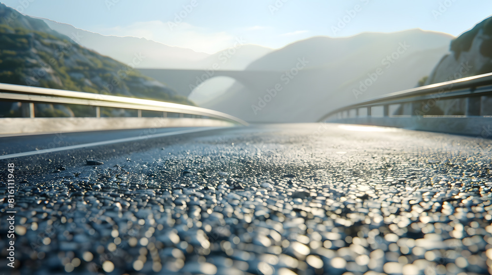 Aufkleber asphalt road and mountain with bridge background : generative ai
