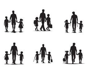 Father day silhouette collection isolated on white background. Set of dad and son daughter design. Vector illustration