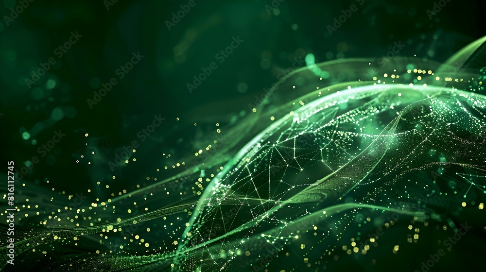 Aufkleber abstract green neural network concept on a dark background. digital visualization of data flow. futu