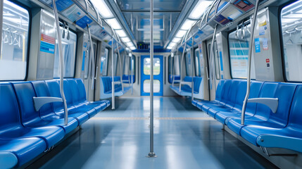 Obraz premium Interior of MRT Jakarta train car empty train wagon in the covid19 pandemic : Generative AI