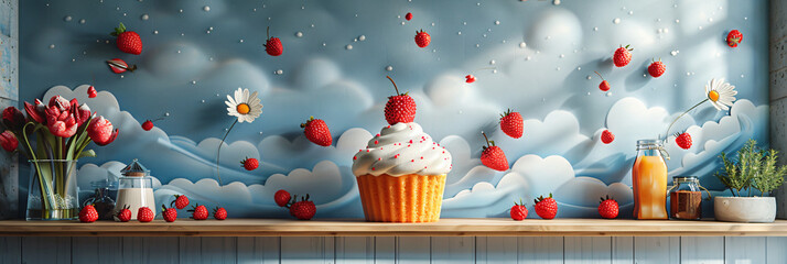 Obraz premium Whimsical and stylized illustrations of favorite dishes, desserts and drinks that bring a playful and artistic element to kitchen walls