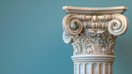 Obraz premium Classical white Corinthian column on a blue background, depicting ancient Greek architecture style. Perfect for educational and historical content. AI