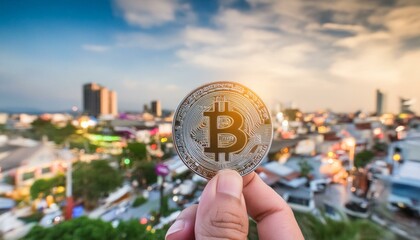 Bitcoin coin holding Bitcoin Hand 