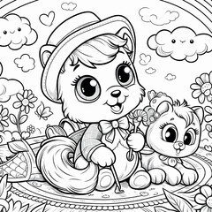 Fototapeta premium Cartoon characters drawn in black and white, ready to be colored. coloring book for children.