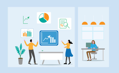 Business people working for data analytics and monitoring on web report. Business finance investment design concept.