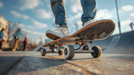 Teenagers skateboarding at a skate park   Capturing the energy, skill, and spirit of youth in urban setting with natural interactions, expressions   Adobe Stock Photo Concept.