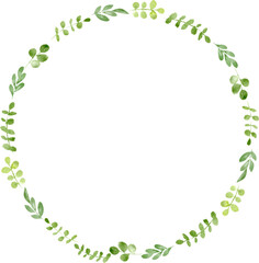 Greenery watercolor wreath. Foliage frame. Watercolor decoration for you design.