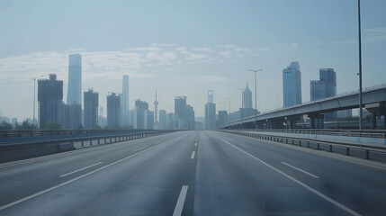 Fototapeta premium empty highway with cityscape and skyline of qingdaoChina : Generative AI