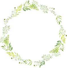 Greenery watercolor wreath. Foliage frame. Watercolor decoration for you design.