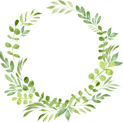 Greenery watercolor wreath. Foliage frame. Watercolor decoration for you design.