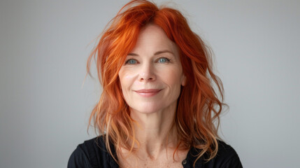 Front view portrait of mature woman on a white background