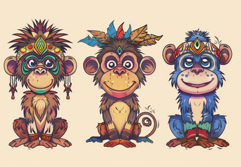 Naklejka premium Cartoon monkeys vector illustration 