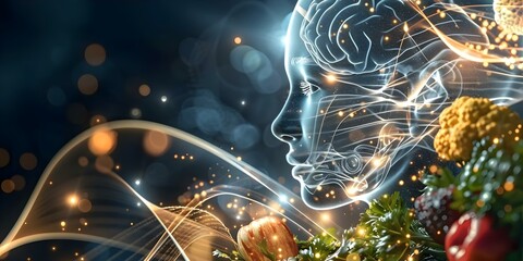 An AIpowered virtual nutritionist offers personalized dietary recommendations based on genetic profiles. Concept Virtual Nutritionist, AI Technology, Dietary Recommendations, Genetic Profiles