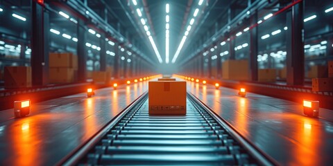 Precision in Motion: Conveyor Belt and Aligned Boxes