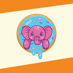 Elephant donut logo design, vector logo design, illustration 