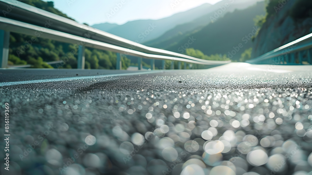 Aufkleber asphalt road and mountain with bridge background : generative ai