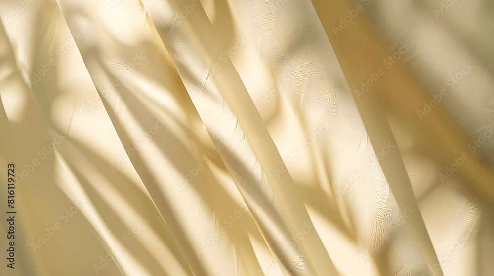 Poster Minimalistic abstract gentle light beige background for product presentation with light and shadow of window curtains on wall : Generative AI