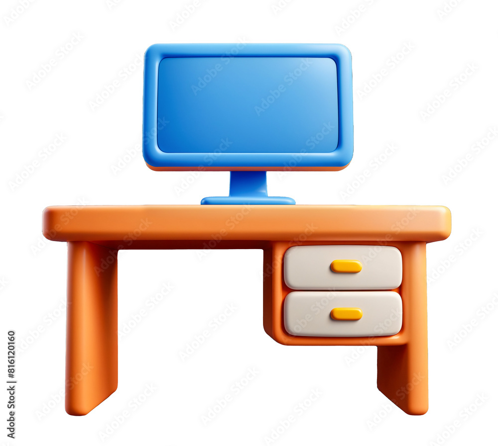 Wall mural 3d computer monitor and table. cartoon style. simple object icon