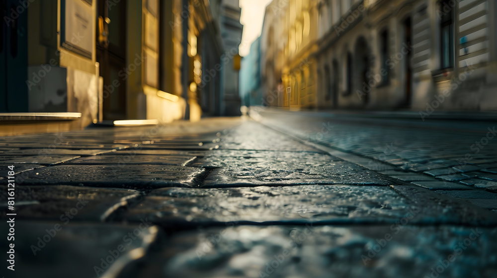 Poster empty street and detail of a building in a city : generative ai