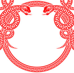 Happy chinese new year 2025 the snake zodiac sign with frame red a paper cut style on color background. 