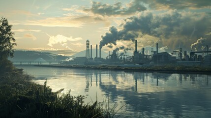 Naklejka premium Industrial sunset reflections by the water
