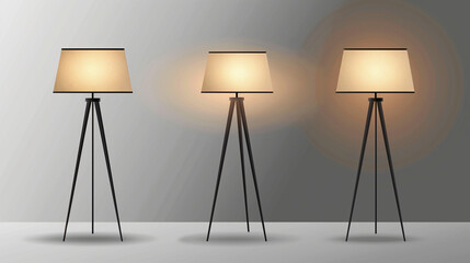  Set of modern cozy floor lamp on transparent background.
