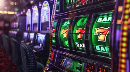 Vibrant casino slot machines side view