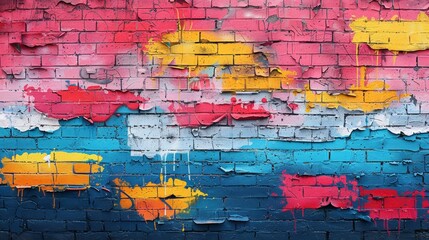 Colorful graffiti art on urban brick wall
