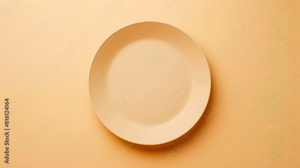 Aufkleber Top view of isolated of colored background empty round beige plate for food Empty dish with space for your design : Generative AI