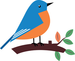 Cute Bird Sitting On Branch Icon In Teal Color