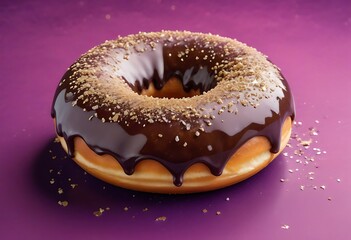 chocolate donut on a colored background, close - up
