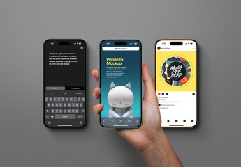 Hand Holding Phone 15 Mockup