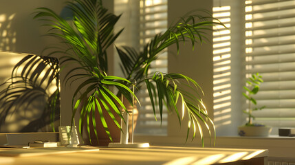 Fototapeta premium palms and desk space : Generative AI