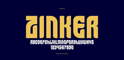 Bold simple sans serif elegant display font for logos headers or slogans, vector thick and beautiful geometric typeface, uppercase letters alphabet with numbers, poster and advertising.